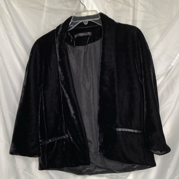 Zara Basics Velvet Blazer Black - Picture 4 of 6